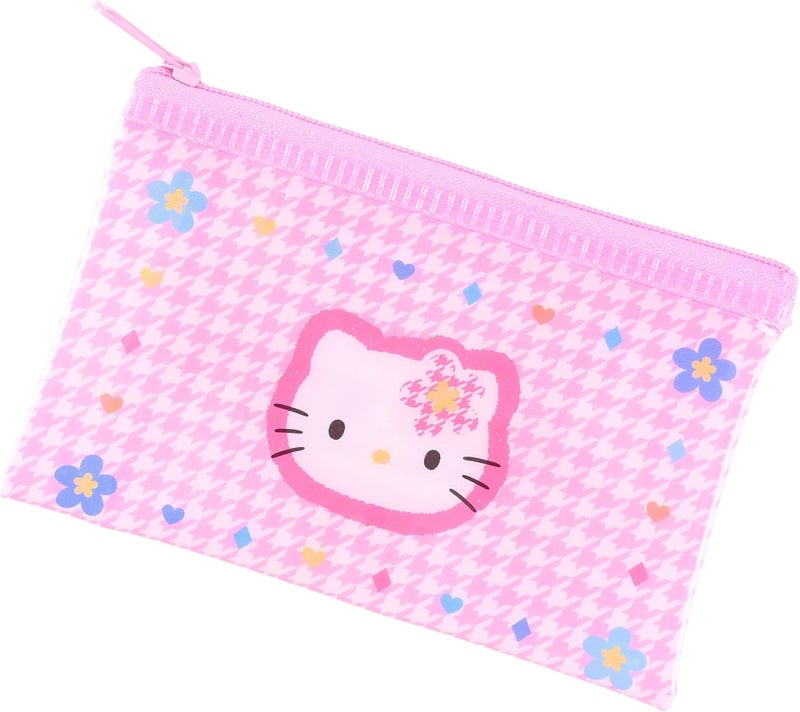 MENBLY Kitty 50th Anniversary Zipper Bag - 4.72x2.95 in Cute Vinyl Card Wallet & Organizer, Kawaii Flat Pouch, Clear Zipper Pouch, Storage Bag (Pink Plaid Kitty) - Image 2